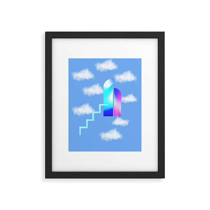 Stairway To Heaven - Blue Sky Minimalist Modern Abstract Illustration Framed Art Print Gallery Image 1