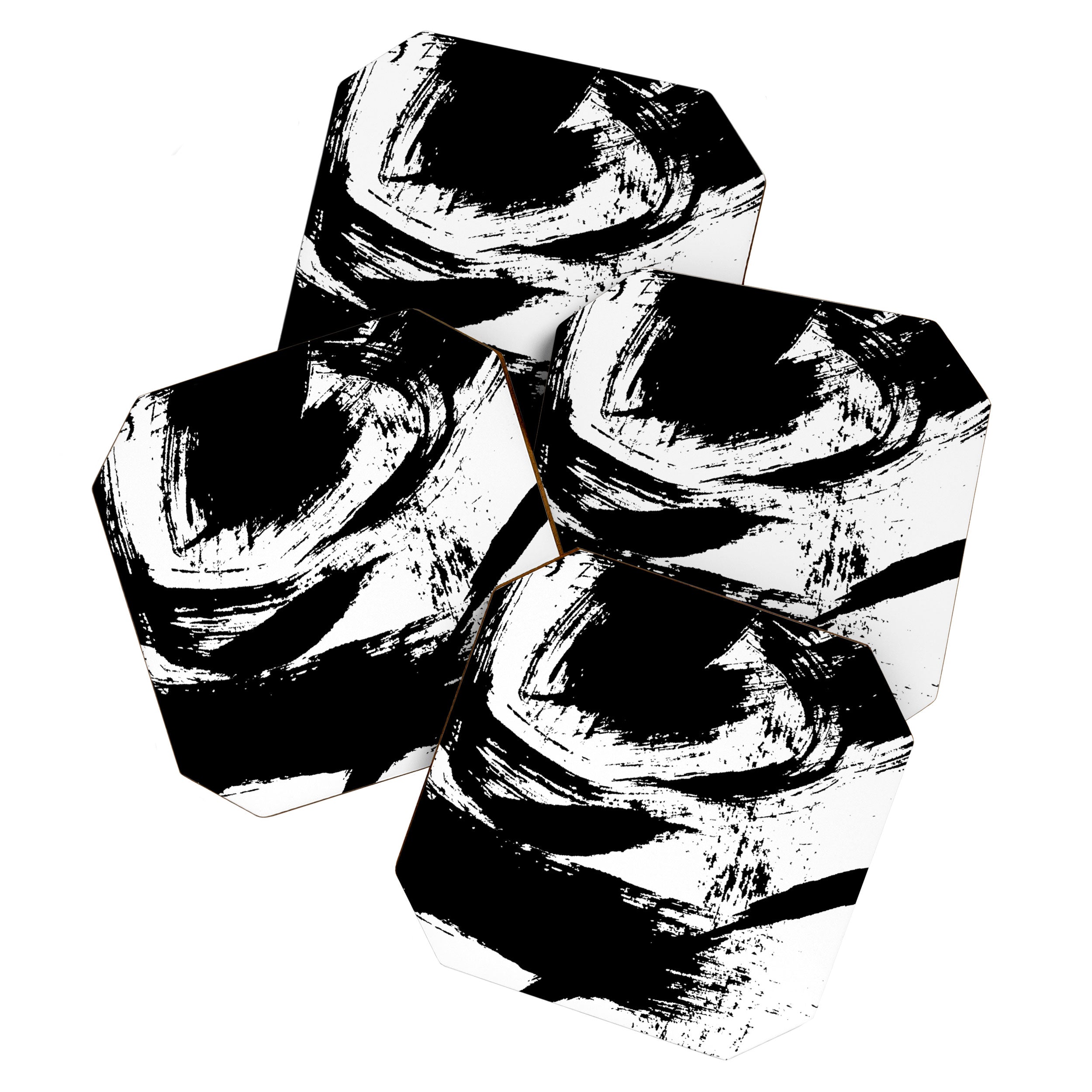 Black and White Brush Stroke Abstract Coaster Gallery Image 1