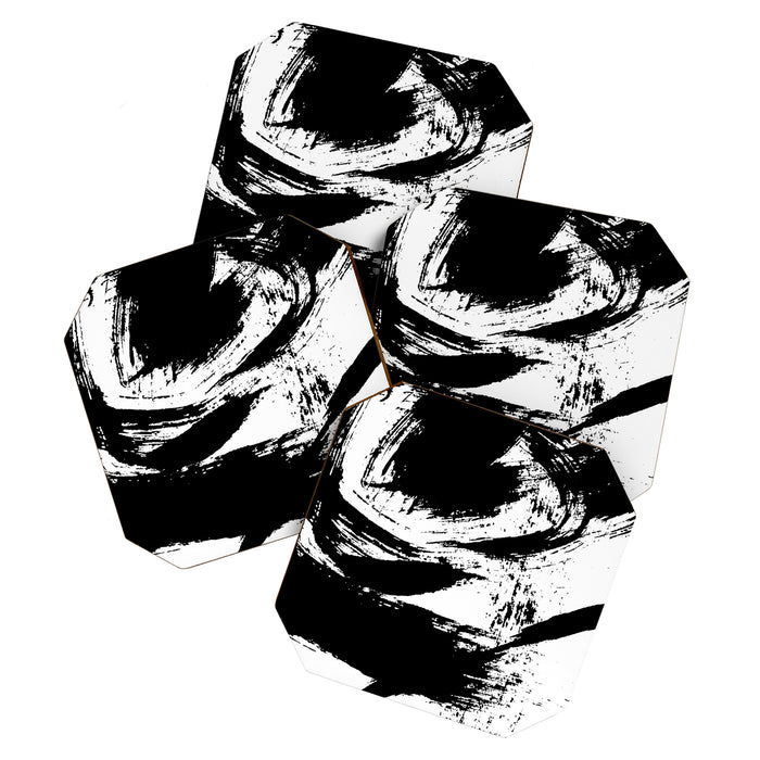 Black and White Brush Stroke Abstract Coaster Gallery Image 1