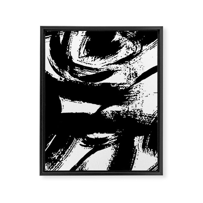 Black and White Brush Stroke Abstract Framed Canvas Print Gallery Image 1
