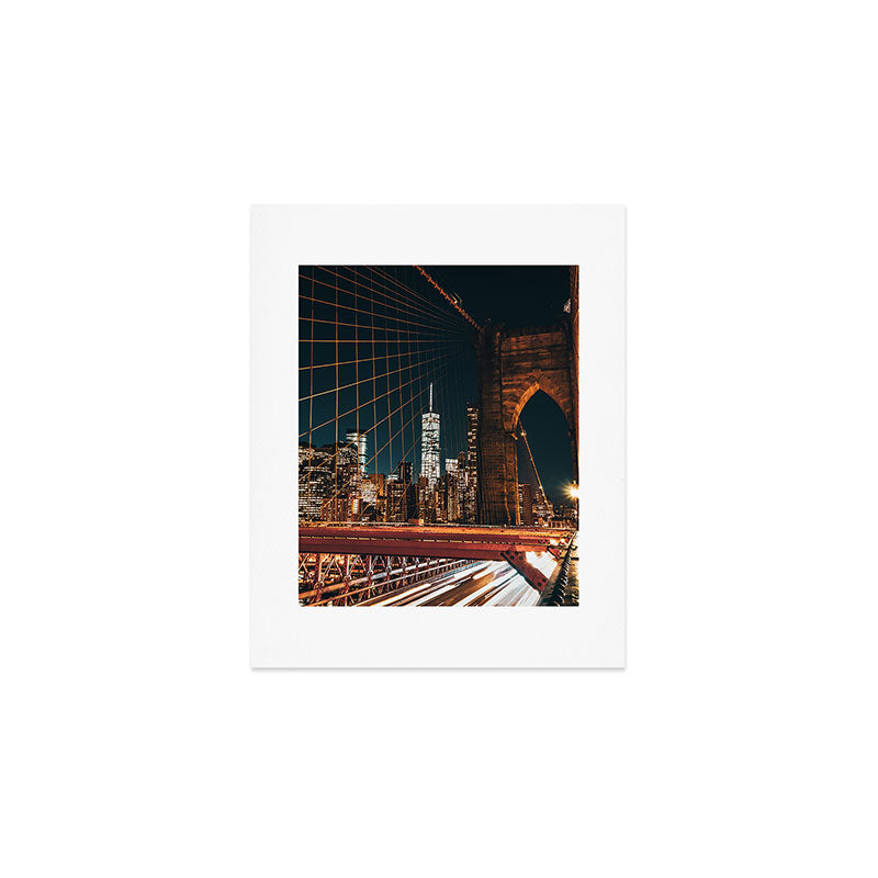 Brooklyn Bridge and Manhattan skyline in New York City at night Art Print Gallery Image 1