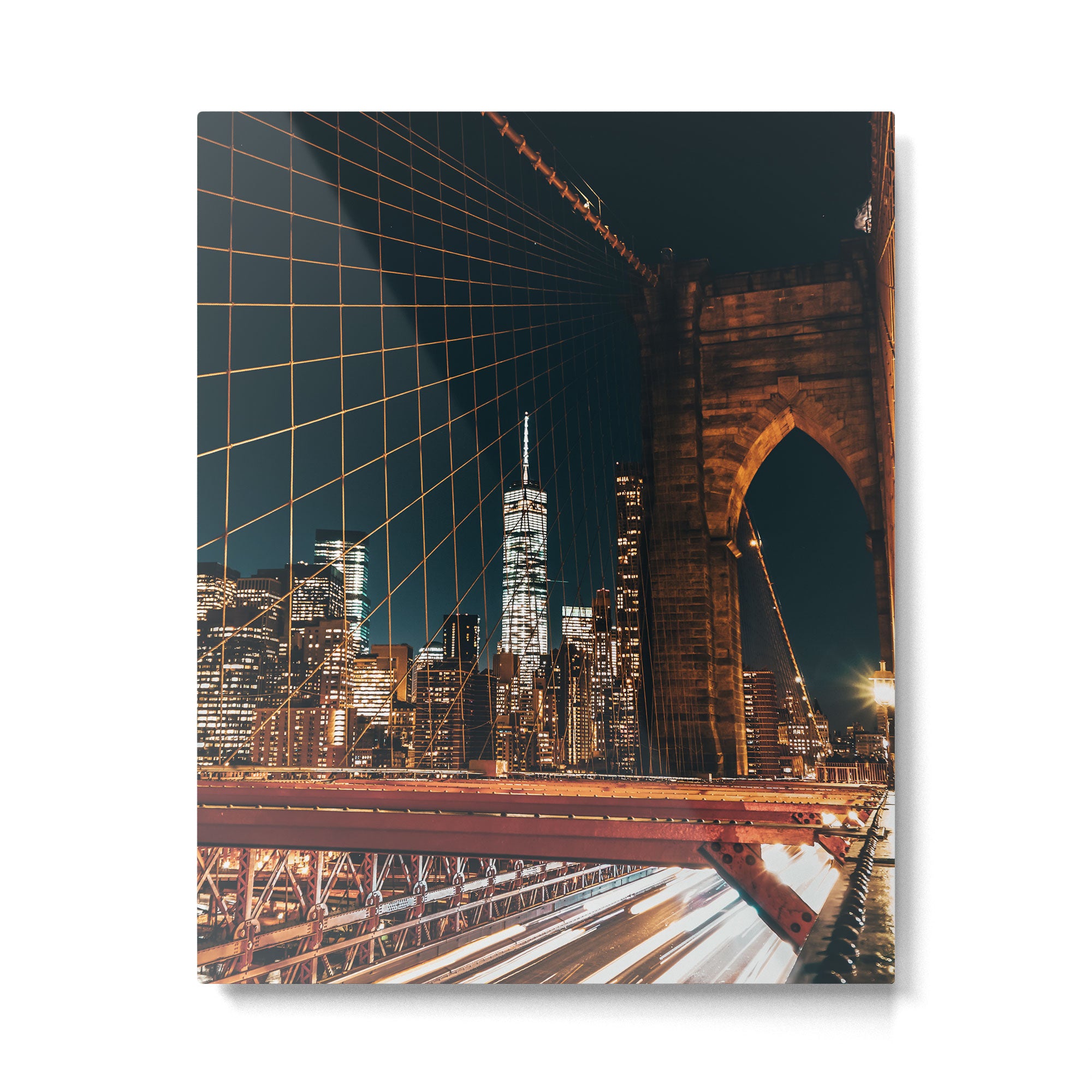 Brooklyn Bridge and Manhattan skyline in New York City at night Metal Print Gallery Image 4