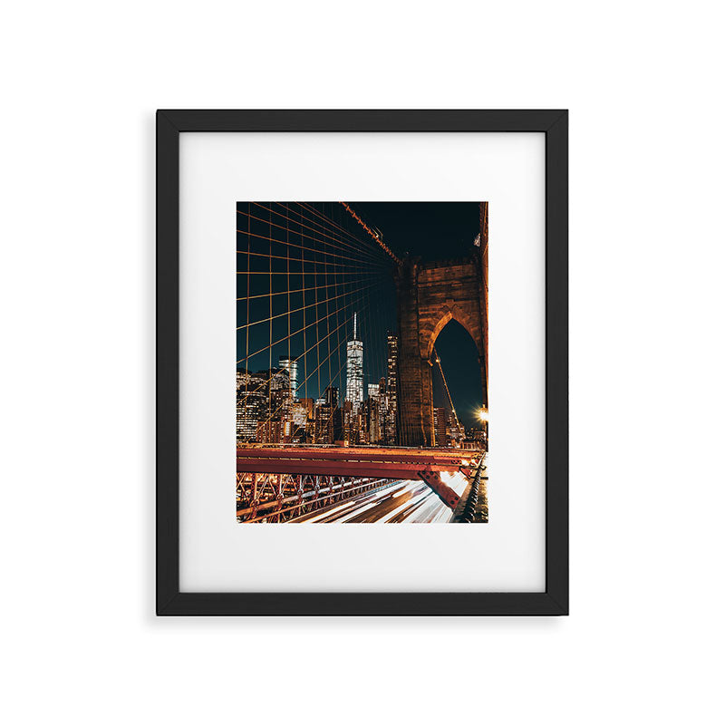 Brooklyn Bridge and Manhattan skyline in New York City at night Framed Art Print Gallery Image 5