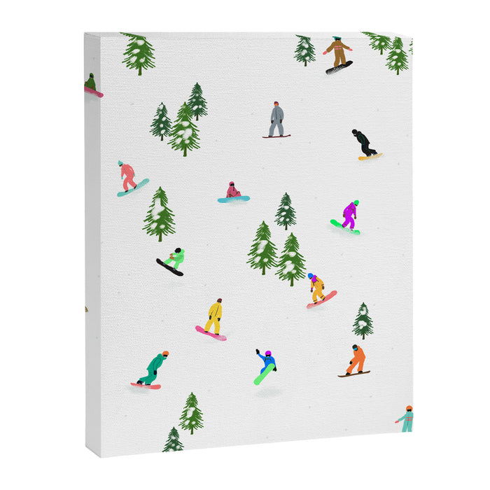 Aerial downhill snowboarders illustration Canvas Print Gallery Image 1