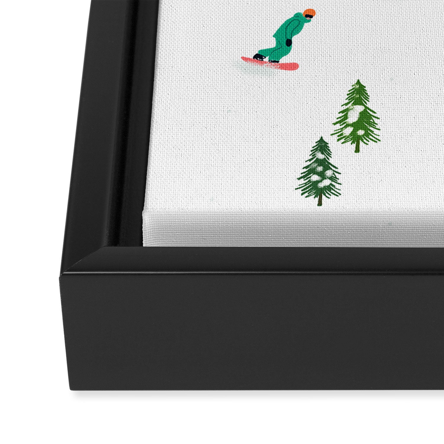 Aerial downhill snowboarders illustration Framed Canvas Print Gallery Image 3