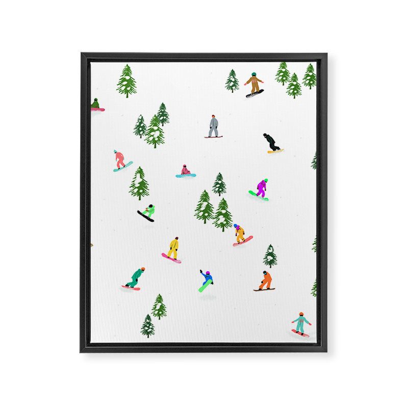 Aerial downhill snowboarders illustration Framed Canvas Print Gallery Image 8