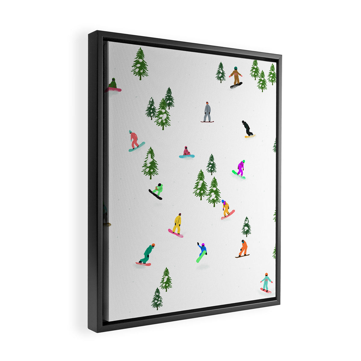 Aerial downhill snowboarders illustration Framed Canvas Print Gallery Image 2