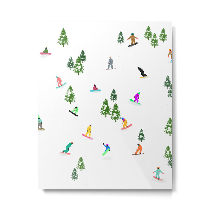 Aerial downhill snowboarders illustration Metal Print Gallery Image 1