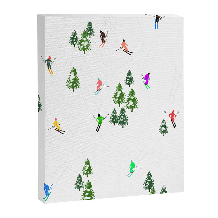 Downhill Mountain Aerial View Skiers - Winter skiing illustration Canvas Print Gallery Image 1