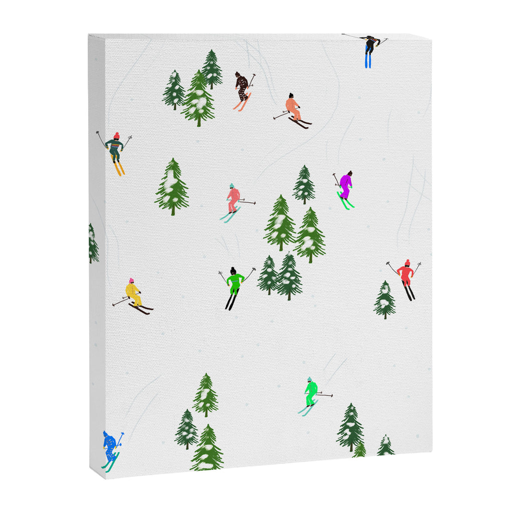 Downhill Mountain Aerial View Skiers - Winter skiing illustration Canvas Print Gallery Image 8