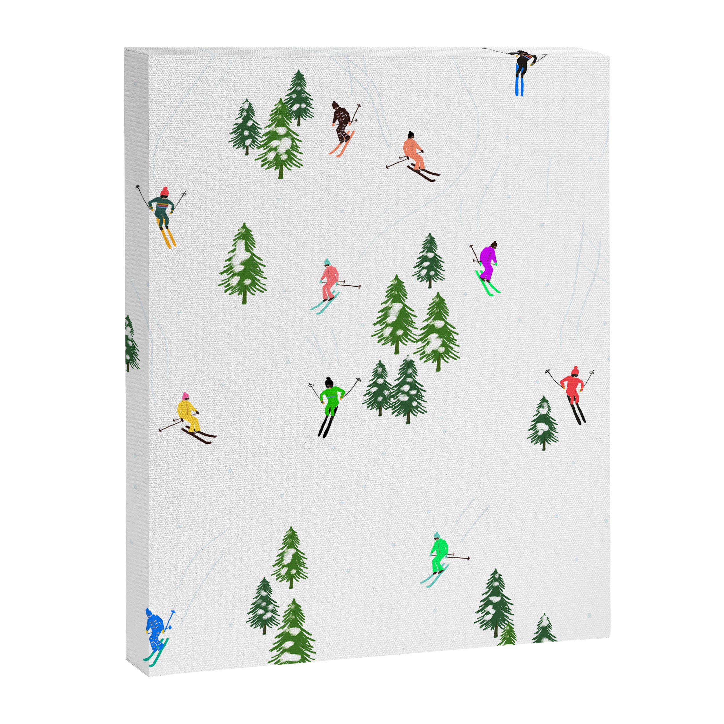 Downhill Mountain Aerial View Skiers - Winter skiing illustration Canvas Print Gallery Image 8