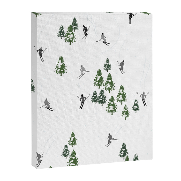 Monochrome aerial skiers illustration Canvas Print Gallery Image 1