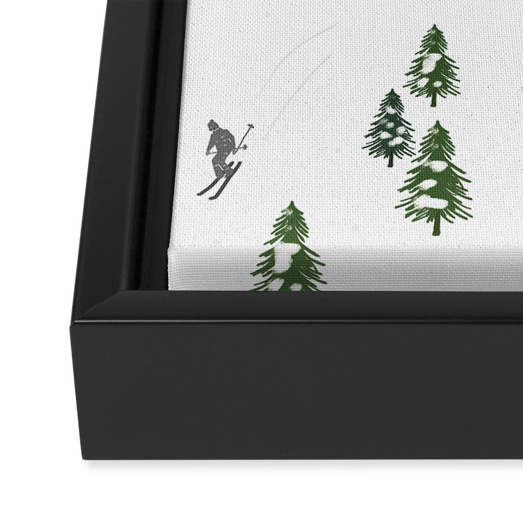 Monochrome aerial skiers illustration Framed Canvas Print Gallery Image 3