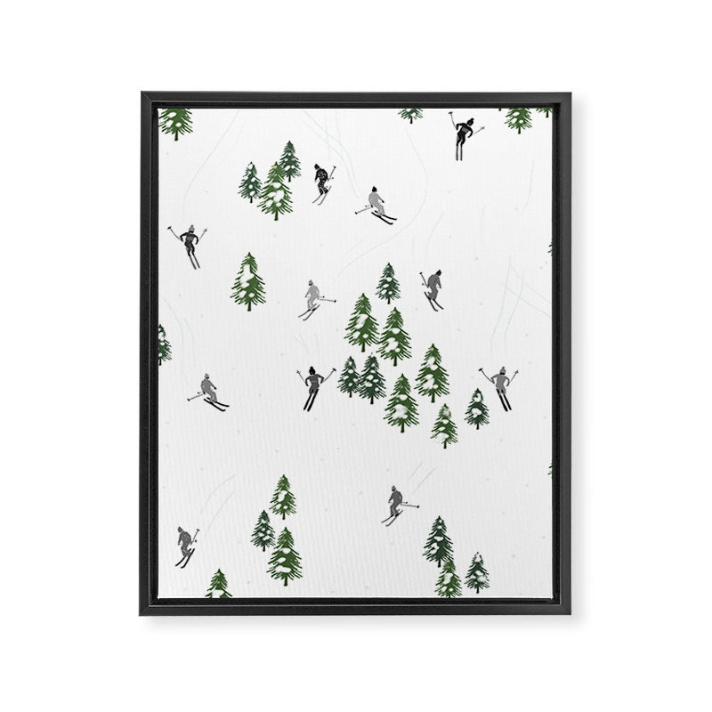 Monochrome aerial skiers illustration Framed Canvas Print Gallery Image 8