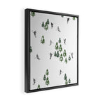 Monochrome aerial skiers illustration Framed Canvas Print Gallery Image 2