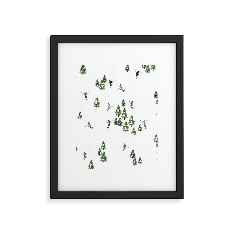 Monochrome aerial skiers illustration Framed Art Print Gallery Image 6