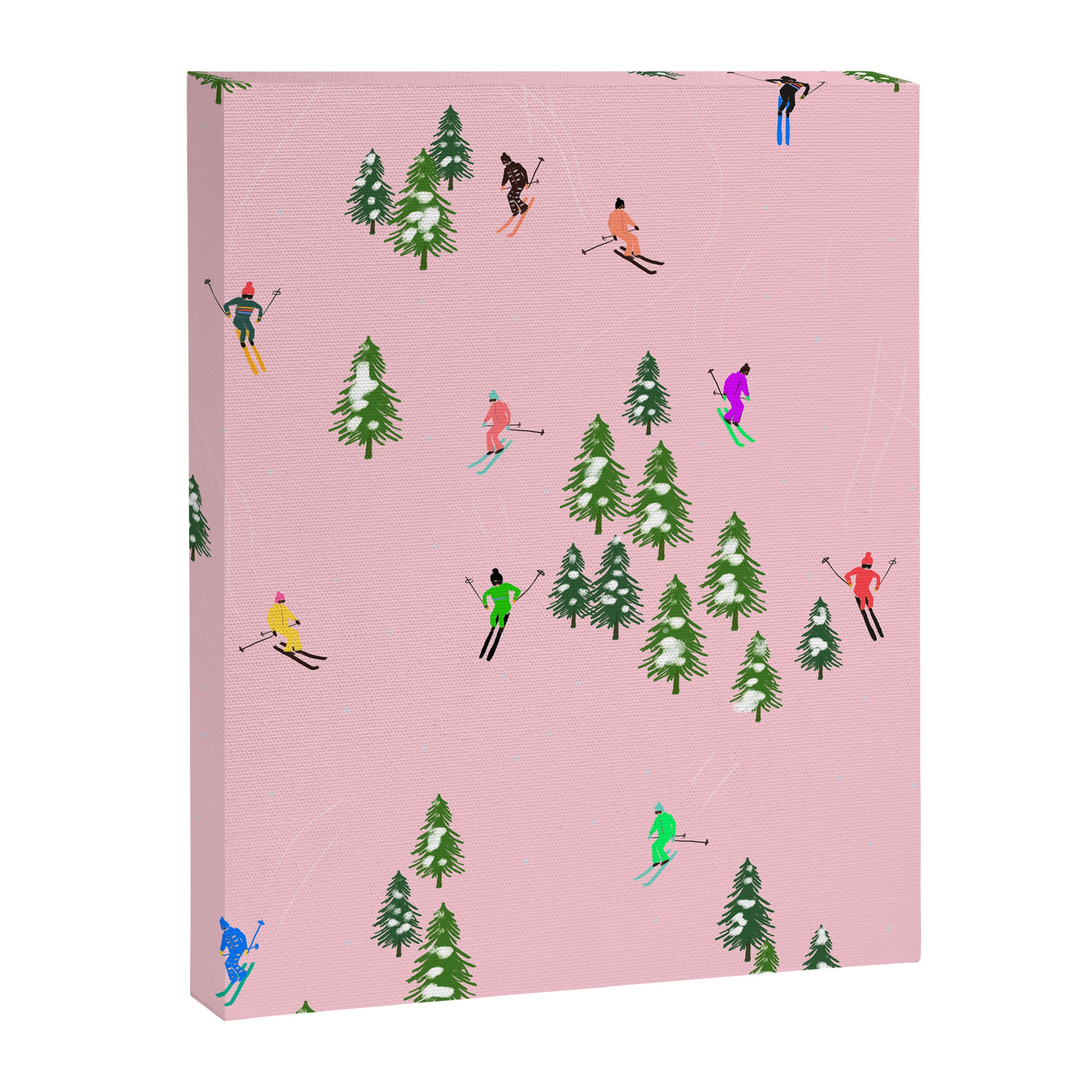 Pink retro skiers illustration - Aerial skiers Canvas Print Gallery Image 8