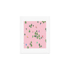 Pink retro skiers illustration - Aerial skiers Art Print Gallery Image 1