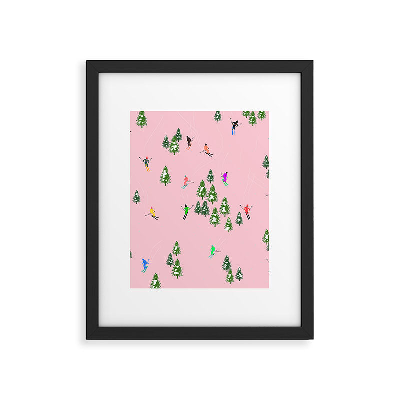 Pink retro skiers illustration - Aerial skiers Framed Art Print Gallery Image 6
