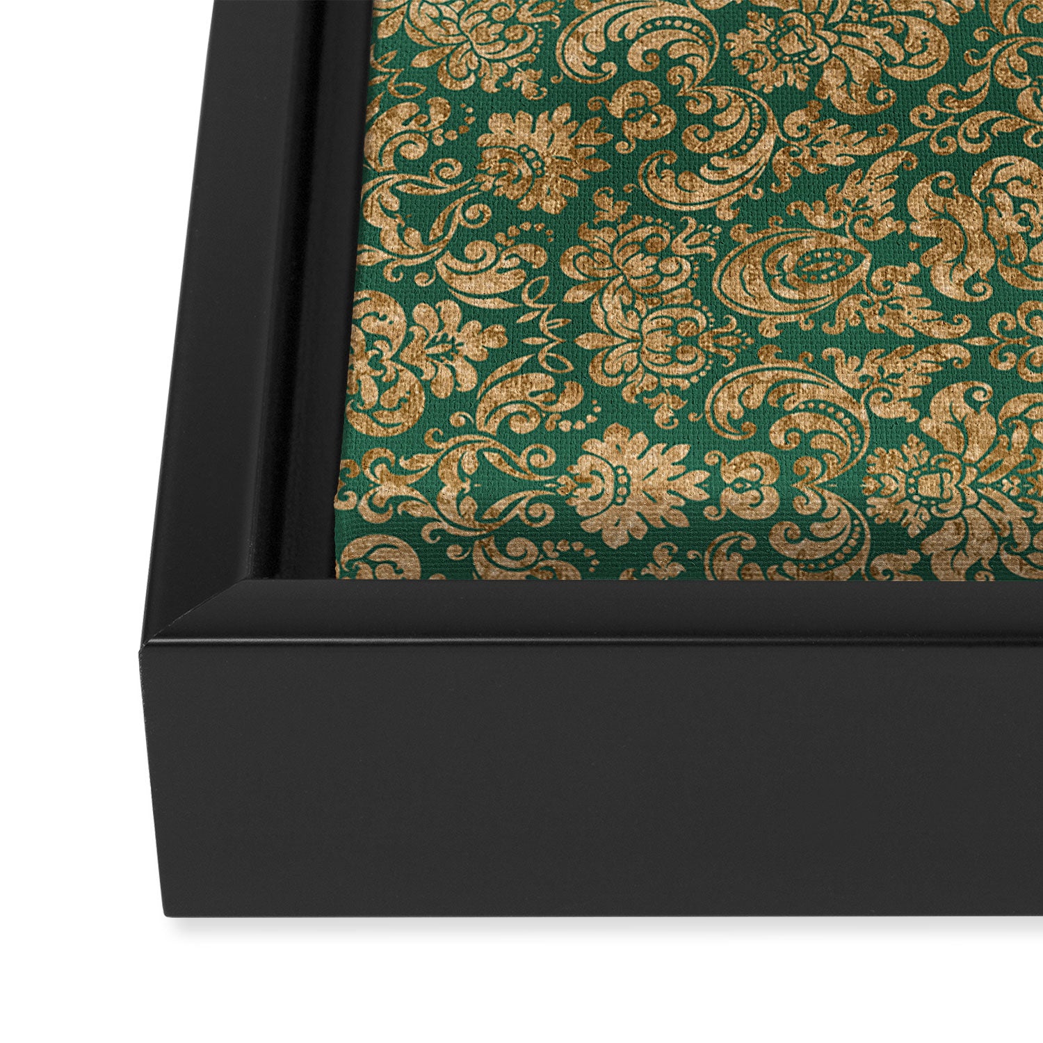 Antique Gold and Green Brocade Pattern Framed Canvas Print Gallery Image 3