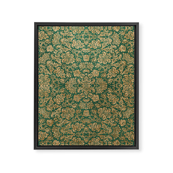 Antique Gold and Green Brocade Pattern Framed Canvas Print Gallery Image 1