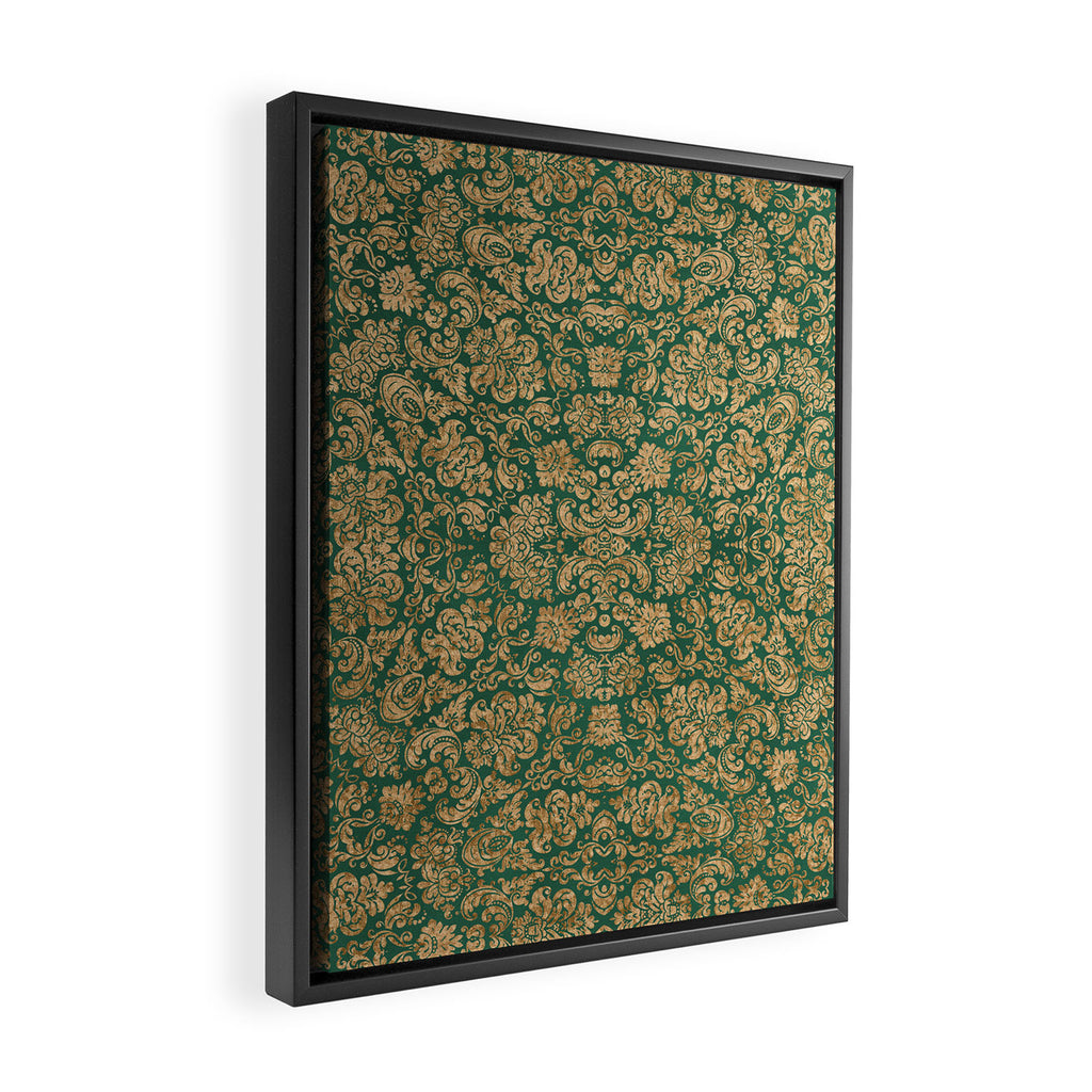 Antique Gold and Green Brocade Pattern Framed Canvas Print Gallery Image 2