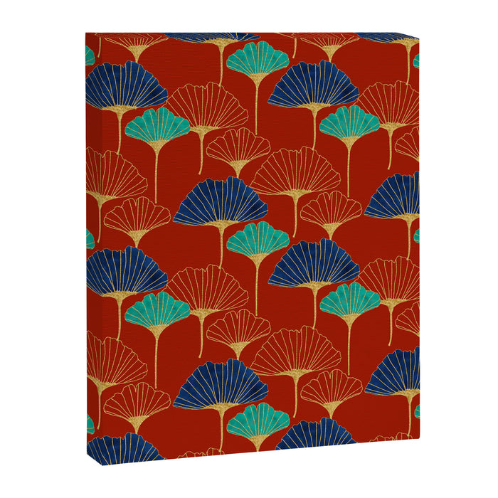 Gingko Biloba Leaves Abstract Pattern (red Background) Canvas Print Gallery Image 1