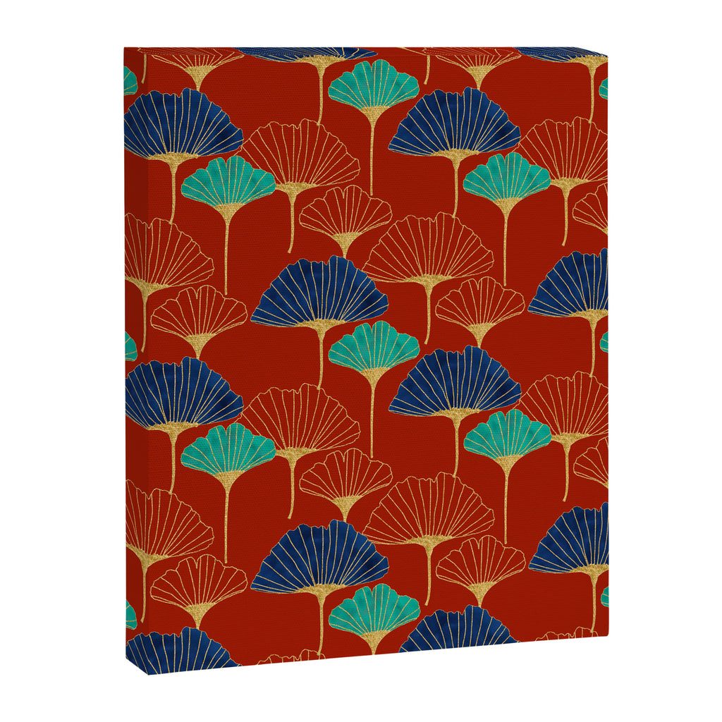 Gingko Biloba Leaves Abstract Pattern (red Background) Canvas Print Gallery Image 8