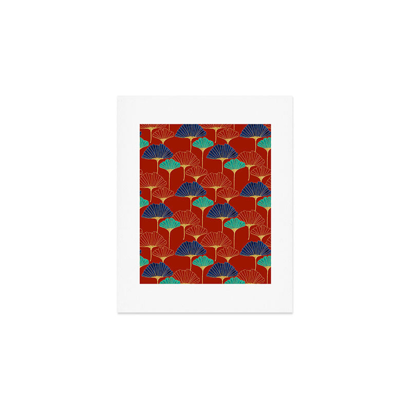 Gingko Biloba Leaves Abstract Pattern (red Background) Art Print Gallery Image 1