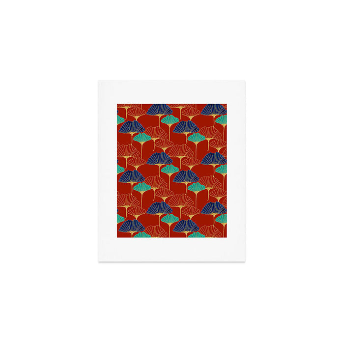 Gingko Biloba Leaves Abstract Pattern (red Background) Art Print Gallery Image 1