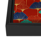 Gingko Biloba Leaves Abstract Pattern (red Background) Framed Canvas Print Gallery Image 3