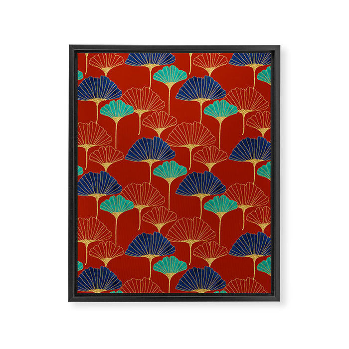 Gingko Biloba Leaves Abstract Pattern (red Background) Framed Canvas Print Gallery Image 1