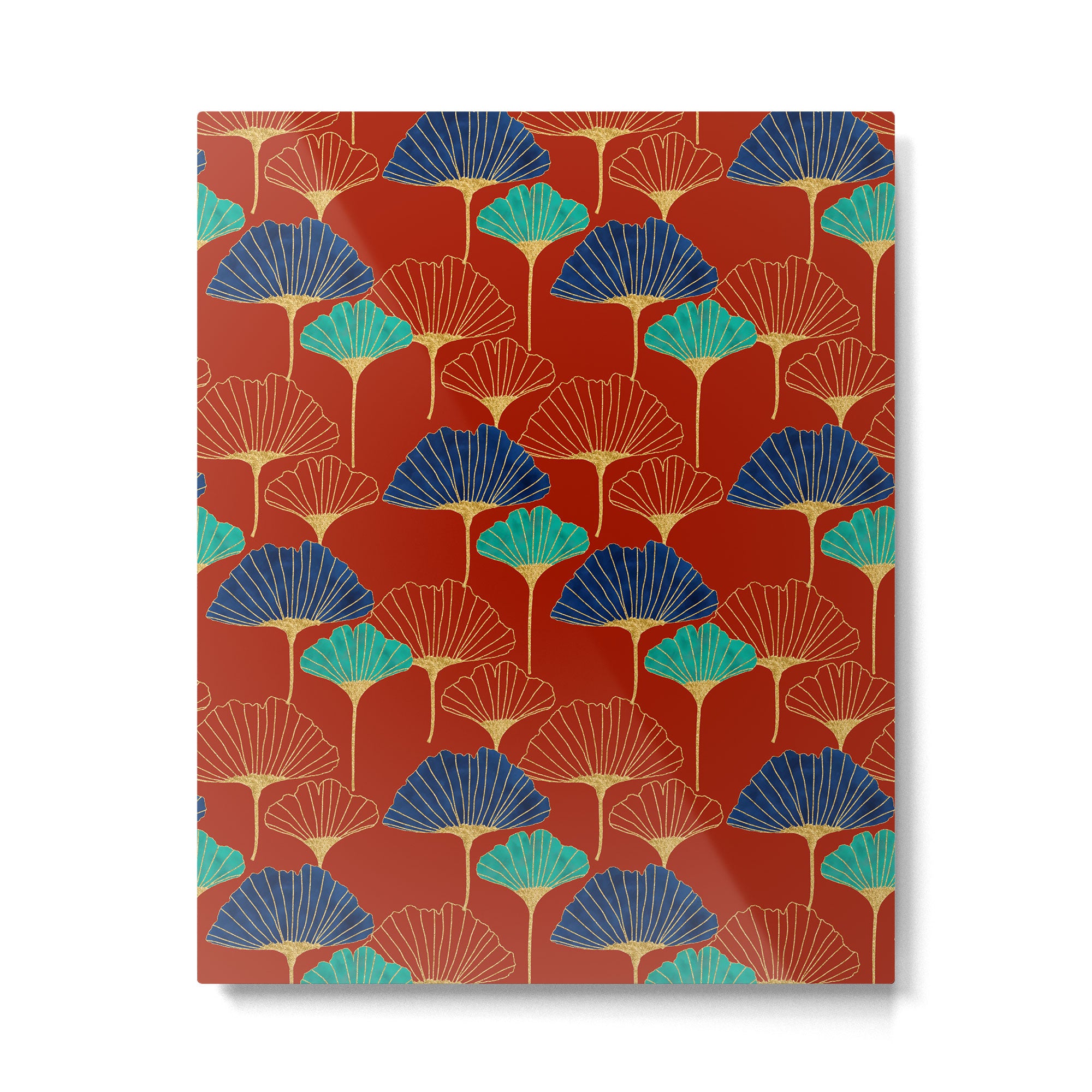 Gingko Biloba Leaves Abstract Pattern (red Background) Metal Print Gallery Image 6