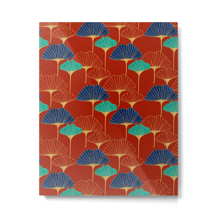 Gingko Biloba Leaves Abstract Pattern (red Background) Metal Print Gallery Image 1