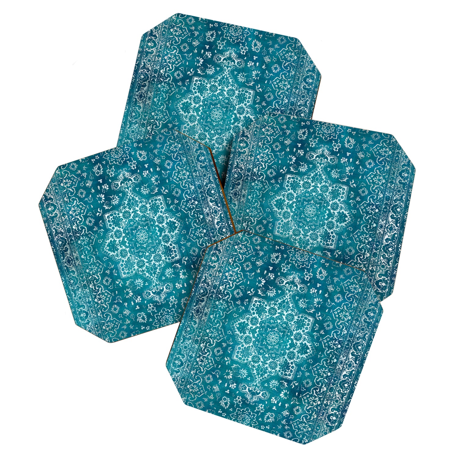 PERSIAN CARPET MONOCHROME TEAL HEAVY DISTRESSED Coaster Gallery Image 1