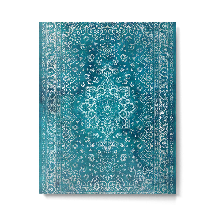 PERSIAN CARPET MONOCHROME TEAL HEAVY DISTRESSED Metal Print Gallery Image 1