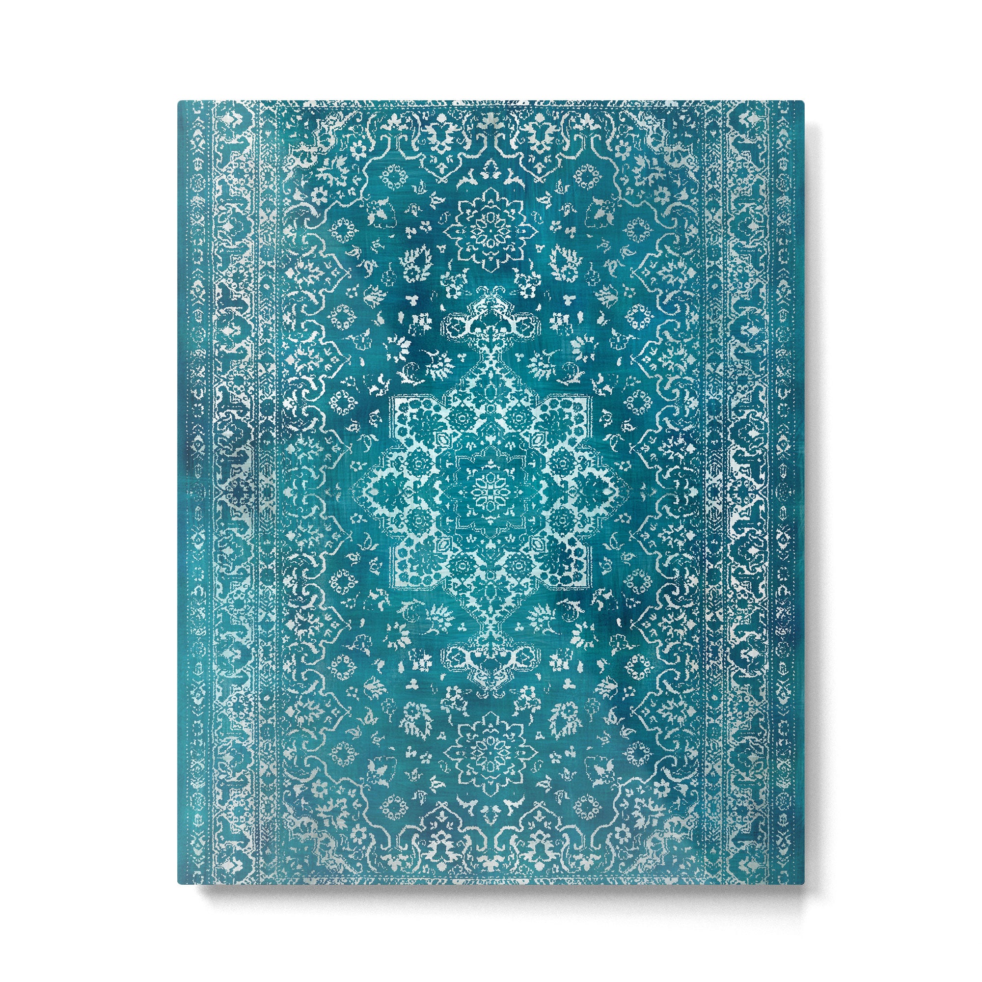 PERSIAN CARPET MONOCHROME TEAL HEAVY DISTRESSED Metal Print Gallery Image 6