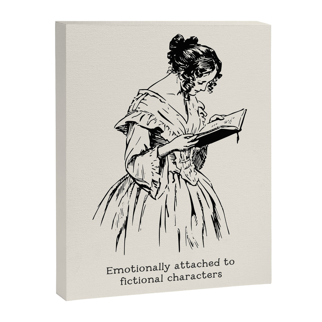 Book Lover Funny Quote - Vintage Illustration, Emotionally Attached to Fictional Characters Canvas Print Gallery Image 6