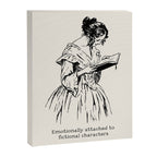 Book Lover Funny Quote - Vintage Illustration, Emotionally Attached to Fictional Characters Canvas Print Gallery Image 6