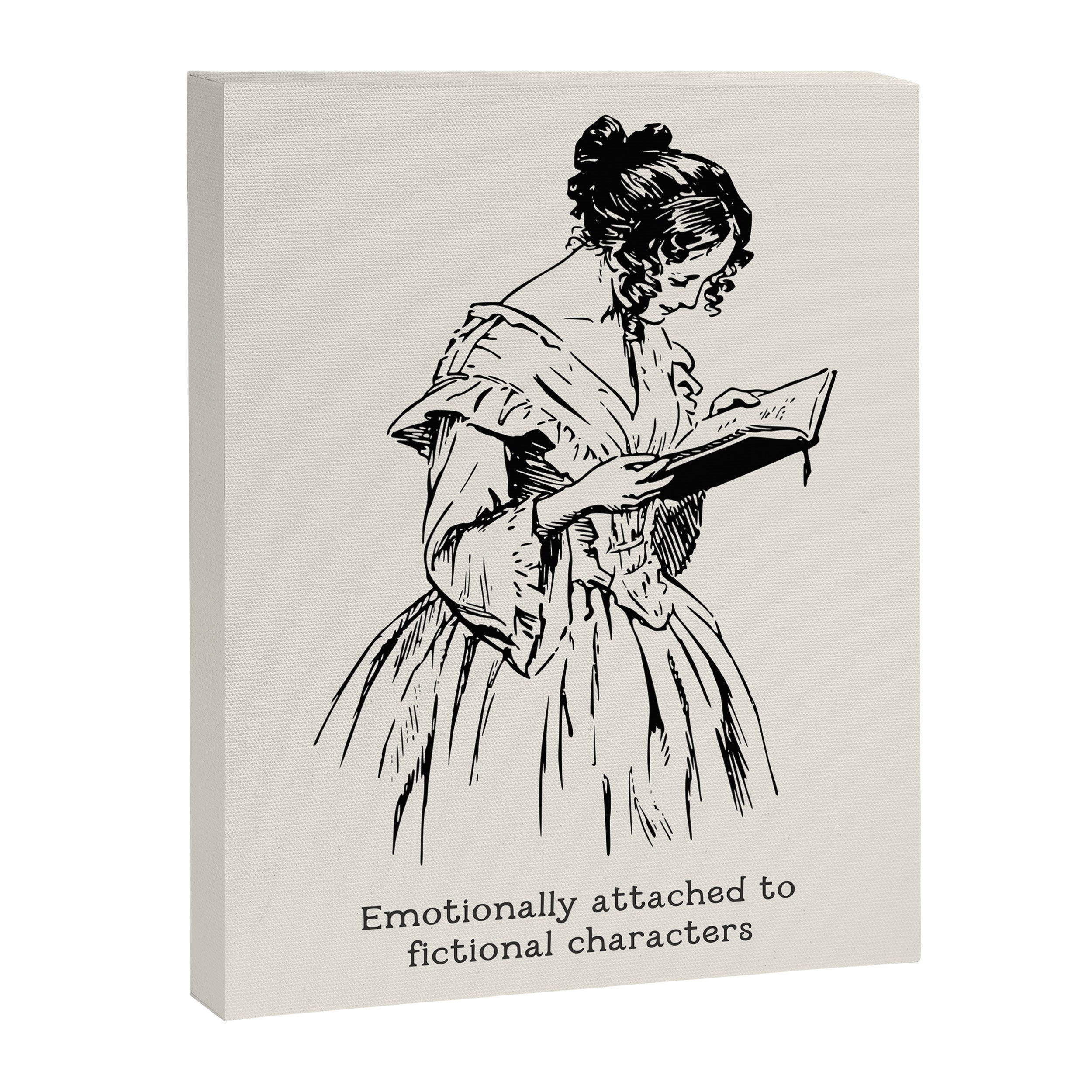 Book Lover Funny Quote - Vintage Illustration, Emotionally Attached to Fictional Characters Canvas Print Gallery Image 6