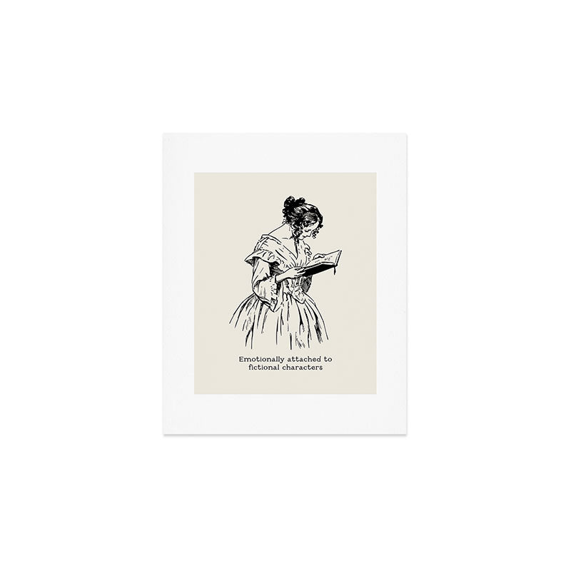 Book Lover Funny Quote - Vintage Illustration, Emotionally Attached to Fictional Characters Art Print Gallery Image 1