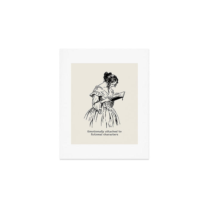 Book Lover Funny Quote - Vintage Illustration, Emotionally Attached to Fictional Characters Art Print Gallery Image 1