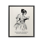 Book Lover Funny Quote - Vintage Illustration, Emotionally Attached to Fictional Characters Framed Canvas Print Gallery Image 6