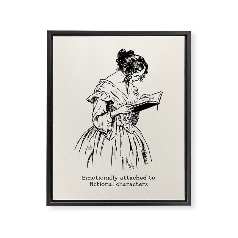 Book Lover Funny Quote - Vintage Illustration, Emotionally Attached to Fictional Characters Framed Canvas Print Gallery Image 6