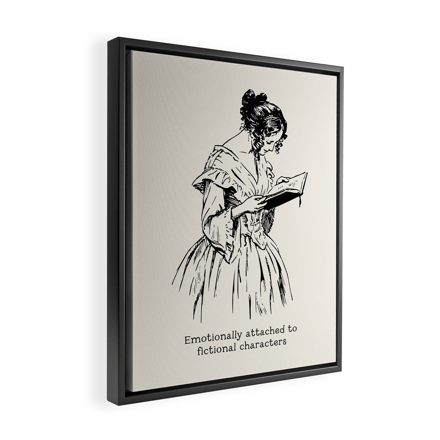 Book Lover Funny Quote - Vintage Illustration, Emotionally Attached to Fictional Characters Framed Canvas Print Gallery Image 2