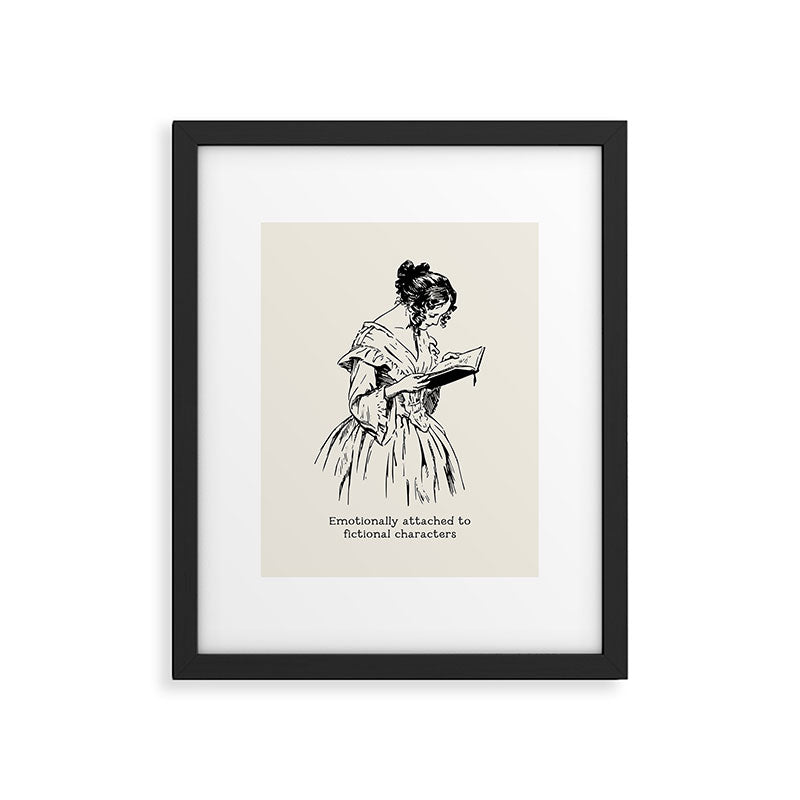 Book Lover Funny Quote - Vintage Illustration, Emotionally Attached to Fictional Characters Framed Art Print Gallery Image 5