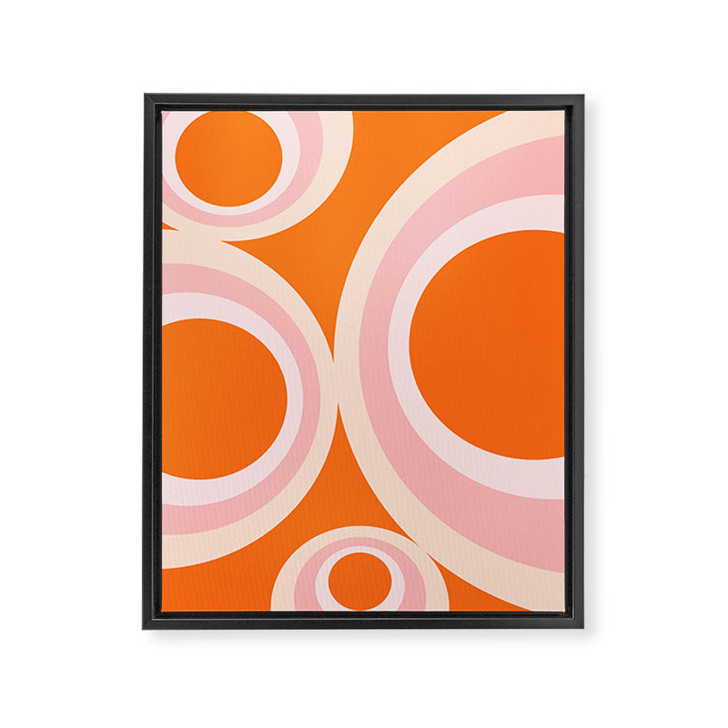Calida - Retro Geometric Circle Pattern in Orange and Pink Framed Canvas Print Gallery Image 8
