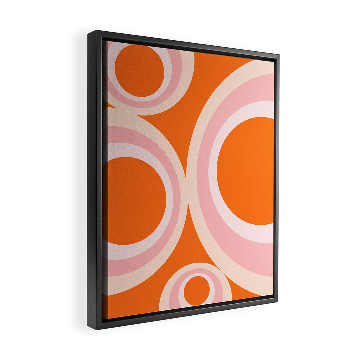 Calida - Retro Geometric Circle Pattern in Orange and Pink Framed Canvas Print Gallery Image 2