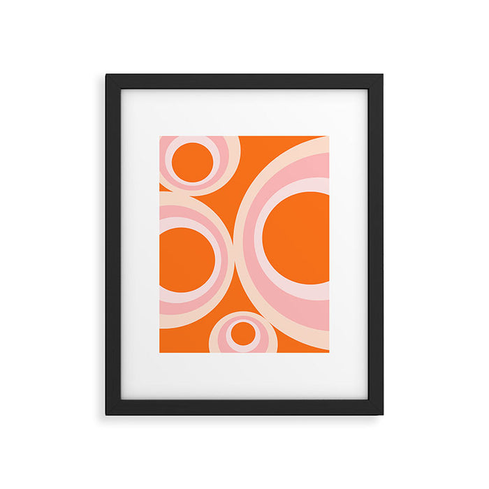 Calida - Retro Geometric Circle Pattern in Orange and Pink Framed Art Print Gallery Image 1