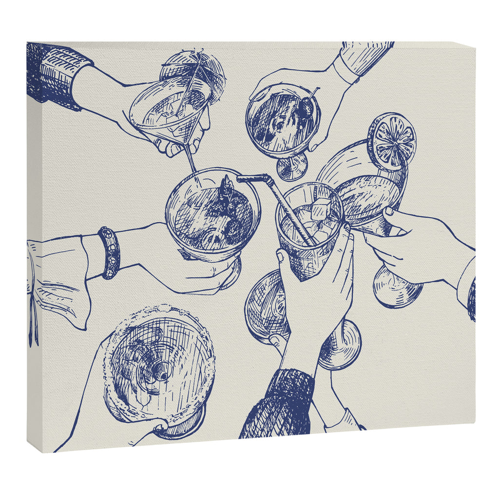Cheers Dears - Blue Vintage Cocktails Illustration Canvas Print Gallery Image 3